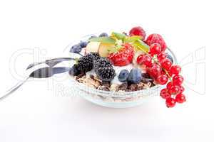 deliscious healthy breakfast with flakes and fruits isolated