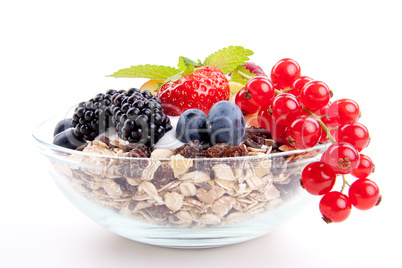 deliscious healthy breakfast with flakes and fruits isolated