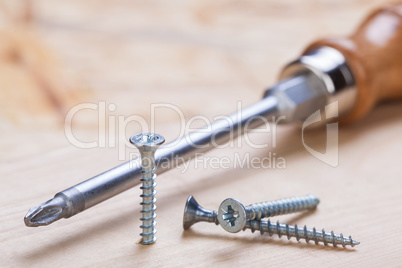 Phillips head screwdriver and wood screws