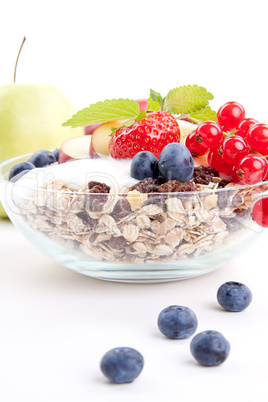 deliscious healthy breakfast with flakes and fruits isolated