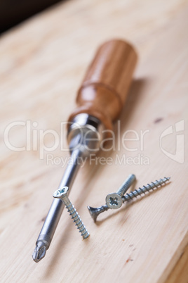 Phillips head screwdriver and wood screws