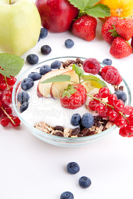 deliscious healthy breakfast with flakes and fruits isolated