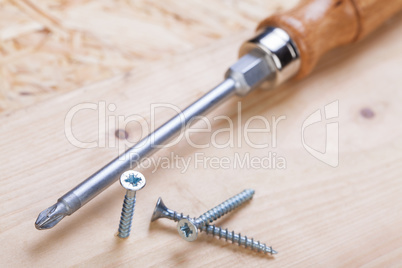 Phillips head screwdriver and wood screws