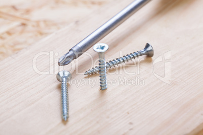 Phillips head screwdriver and wood screws