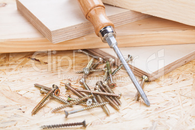 Phillips head screwdriver and wood screws