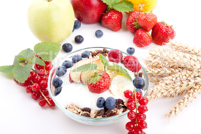 deliscious healthy breakfast with flakes and fruits isolated