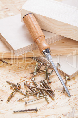 Phillips head screwdriver and wood screws