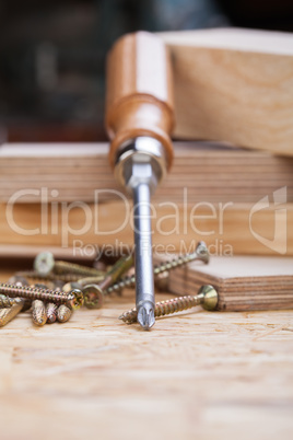 Phillips head screwdriver and wood screws