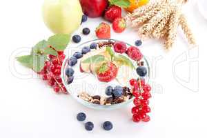 deliscious healthy breakfast with flakes and fruits isolated