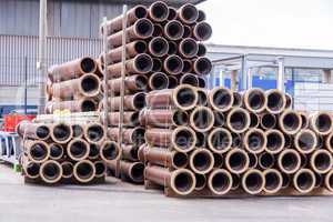 Plastic pipes in a factory or warehouse yard