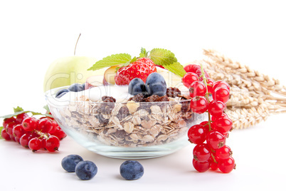 deliscious healthy breakfast with flakes and fruits isolated