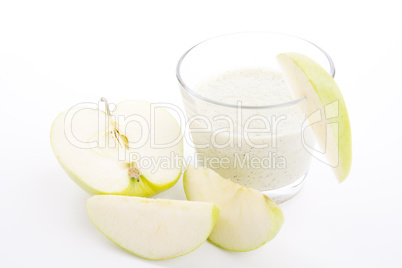 fresh green apple yoghurt shake isolated