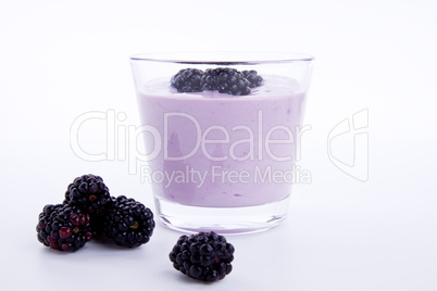 fresh tasty blackberry yoghurt shake dessert isolated