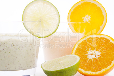 fresh tasty lime and orange yoghurt shake cream isolated
