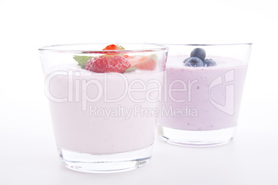 fresh tasty strawberry blueberry yoghurt shake cream isolated