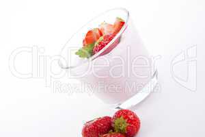 fresh deliscious strwaberry yoghurt shake cream isolated