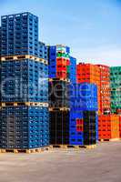 Stacks of beverage bottle crates