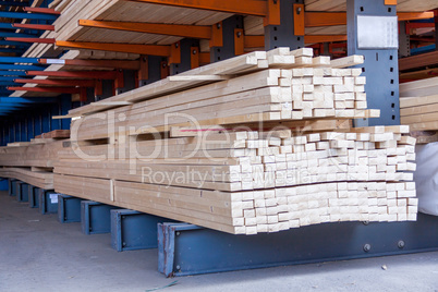 Wooden panels stored inside a warehouse