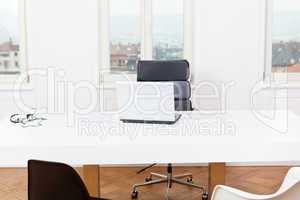 office workplace table and laptop white background architecture