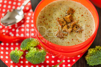 Bowl of chili pepper and broccoli soup