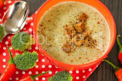 Bowl of chili pepper and broccoli soup