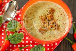 Bowl of chili pepper and broccoli soup