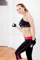 attractive young woman doing fitness dumbbell