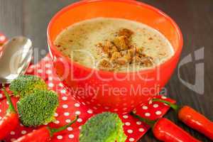 Bowl of chili pepper and broccoli soup
