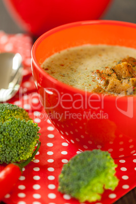 Bowl of chili pepper and broccoli soup