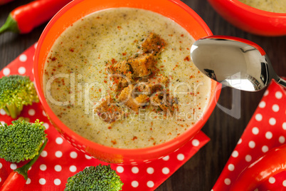 Bowl of chili pepper and broccoli soup