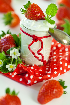 Fresh strawberries with healthy yogurt