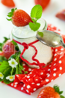 Fresh strawberries with healthy yogurt