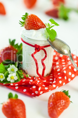 Fresh strawberries with healthy yogurt