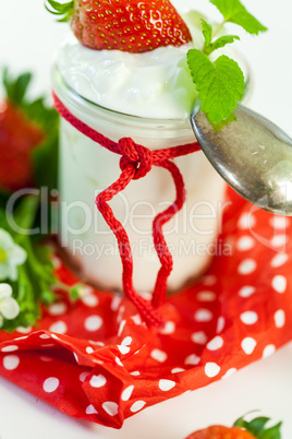 Fresh strawberries with healthy yogurt