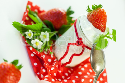 Fresh strawberries with healthy yogurt