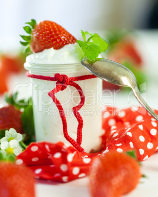 Fresh strawberries with healthy yogurt