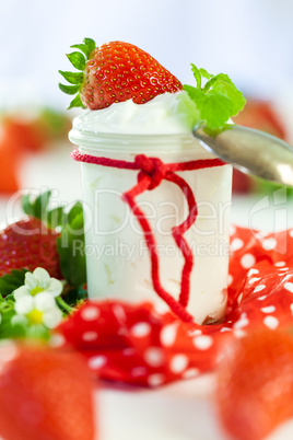 Fresh strawberries with healthy yogurt