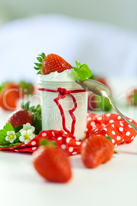 Fresh strawberries with healthy yogurt