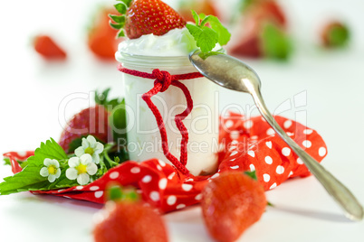 Fresh strawberries with healthy yogurt