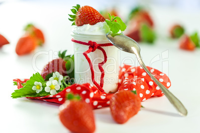 Fresh strawberries with healthy yogurt