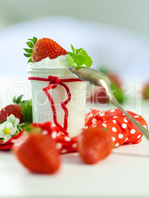 Fresh strawberries with healthy yogurt