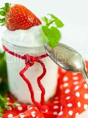 Fresh strawberries with healthy yogurt