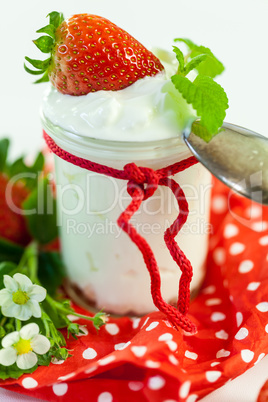 Fresh strawberries with healthy yogurt