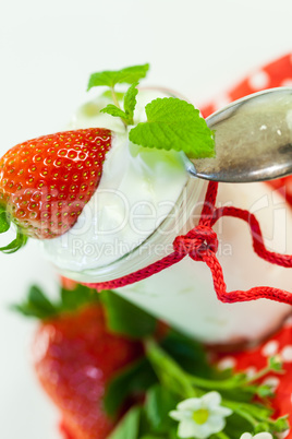 Fresh strawberries with healthy yogurt