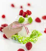 Raspberries and yoghurt or clotted cream