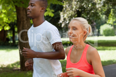 young couple runner jogger in park outdoor summer