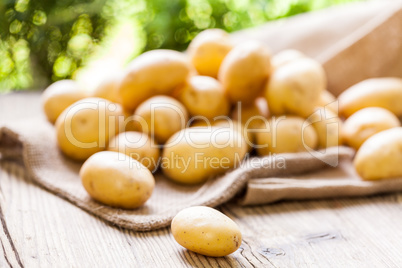 Farm fresh  potatoes on a hessian sack