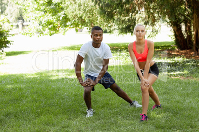 young couple runner jogger in park outdoor summer