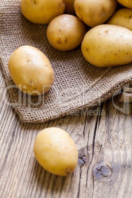 Farm fresh  potatoes on a hessian sack