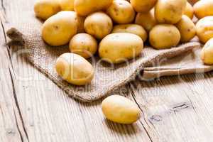 Farm fresh  potatoes on a hessian sack